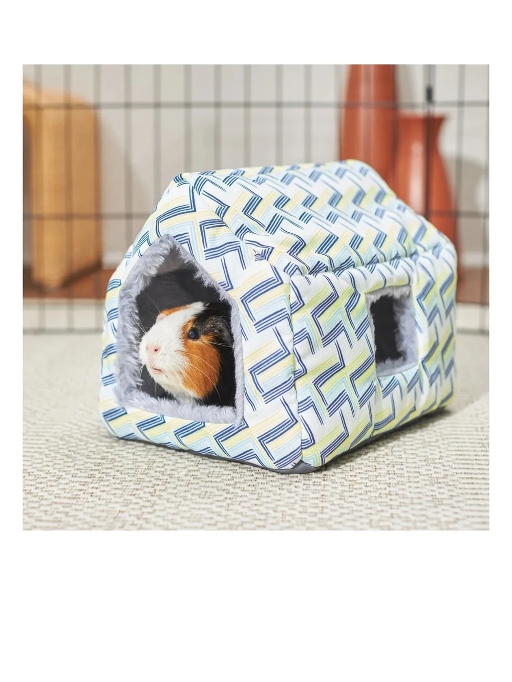 Plush Small Pet Hideaway House in Blue & Yellow